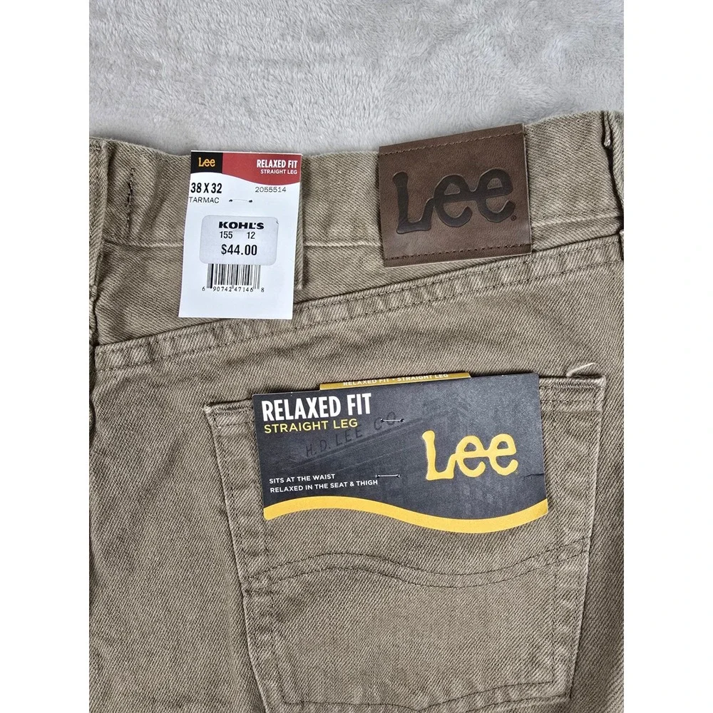 Lee Jeans Mens 38x32 Brown Relaxed Fit Straight Leg Cotton Denim 2055514